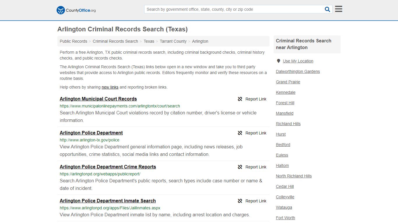 Arlington Criminal Records Search (Texas) - County Office