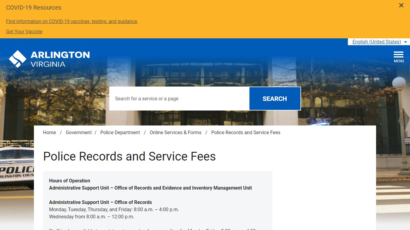 Police Records and Service Fees - Arlington County, Virginia